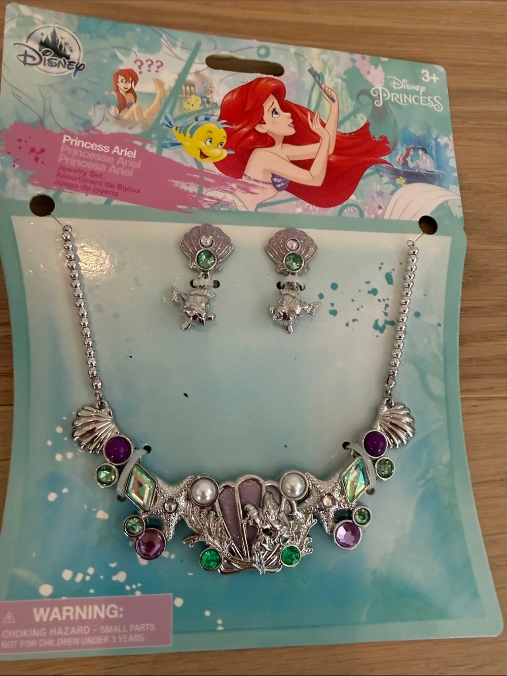 NWT Disney Ariel Purple & Green Shell Necklace and Earring Set
